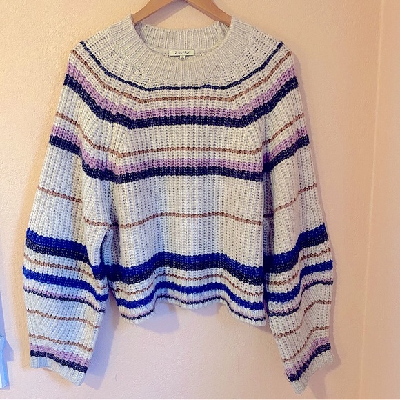 Z SUPPLY desmond lavender and blue stripe cream cozy sweater in multi Large - Picture 6 of 12